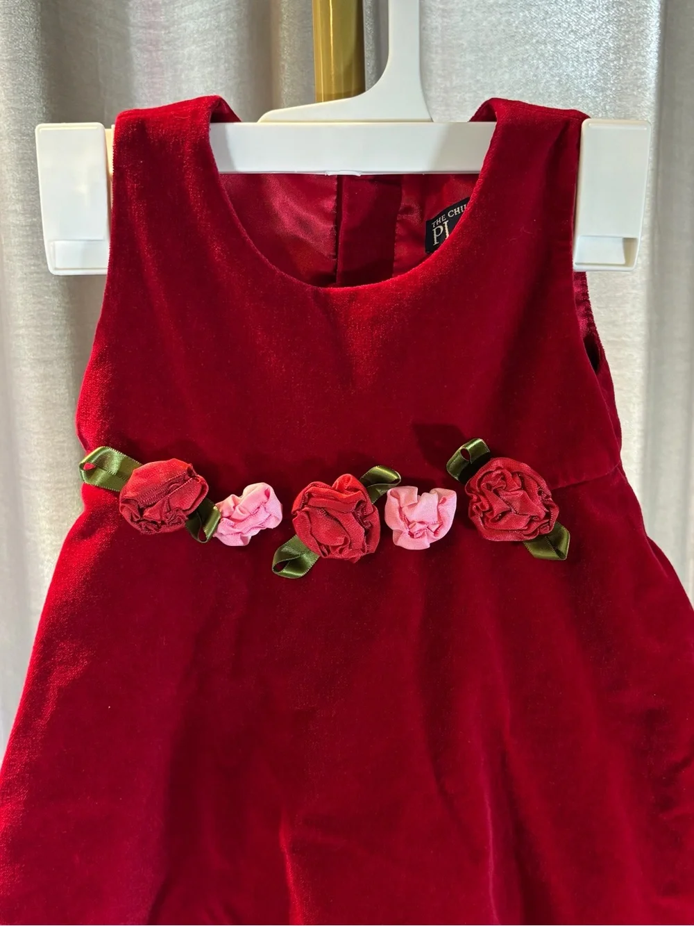The Children’s Place Girl 3T Dress Red Velvet Sleeveless Fit Flare Rose Waist